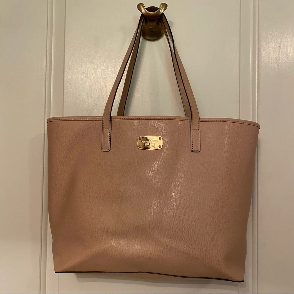 MICHAEL KORS TOTE BAG PINK SAFFIANO TEXTURED LEATHER 2 STRAPS ZIP CENTER LARGE